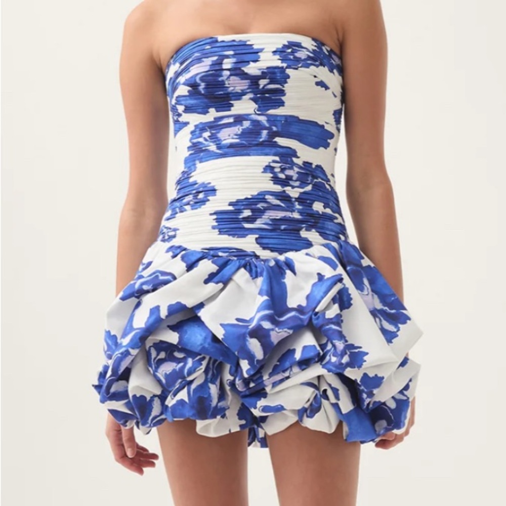 Strapless Blue and White Dress